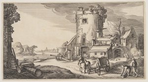 Watch-Tower Near a River, alkaen Landscapes (Playsante Lantschappen)
