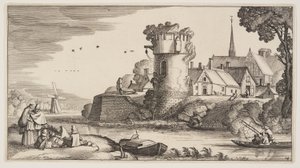 Watch-Tower by a River, teoksesta Landscapes (Playsante Lantschappen)