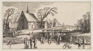 Winter Landscape, alkaen Landscapes (Playsante Lantschappen) tekijältä Claes Jansz. Visscher II