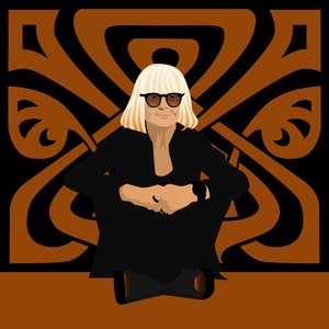 Muotokuva Barbara Hulanickista, muotisuunnittelija, Biban perustaja, sisustussuunnittelija ja kuvittaja.