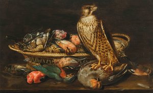 Clara Peeters Asetelma, jossa on muuttohaukka ja lintuja