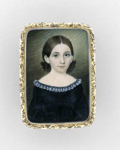 Tytön muotokuva, n. 1845 (akvarelli norsunluulla, kullattu ja lasi) tekijältä Clarissa Peters