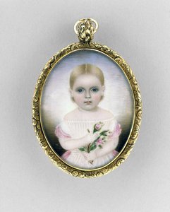 Tytön muotokuva, n. 1840 (akvarelli norsunluulla, kullattu ja lasi) tekijältä Clarissa Peters Russell