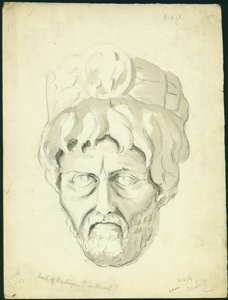 Miehen pää, 1874 (wc ja kynä paperille) tekijältä Claude Conder