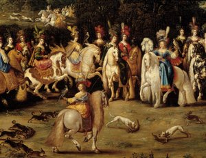 Neljä elementtiä. Ilman yksityiskohta: Ecuyeren metsästyshaukka. Claude Deruetin maalaus (1588-1662)
