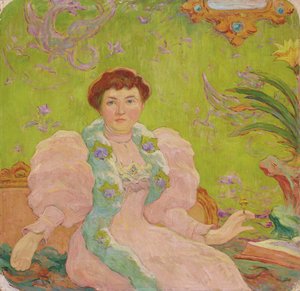 Nuori nainen vaaleanpunaisessa mekossa; Jeune femme a la robe rose, n. 1893 (öljy kankaalle)