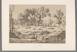 Landschap met gezicht op de berg Pentelikon Mount Pentelic (otsikko esineessä) Näkymiä antiikin Kreikan kuuluisimmista kohteista (...) (sarjan nimi) tekijältä Claude Félix Théodore Caruelle d