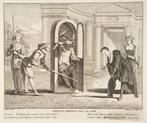 Harlekiini, keisari Kuussa.n.d. Tekijät: Claude Gillot, Jacques Gabriel Huquier.
