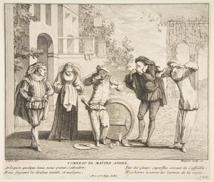 Maitre Andre.n.d.n kuolema. Tekijät: Claude Gillot, Jacques Gabriel Huquier. tekijältä Claude Gillot, Jacques Gabriel Huquier