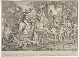 Witches Sabbath, öisessä maisemassa, nekromanti istuu ylimmässä keskustassa..., n. 1700-1720.