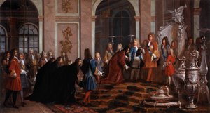 Kuningas Ludvig XIV:lle tekemä geenidogen 1600-luvulla tekemä korjaus (maalaus)
