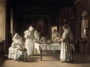 "Dinner at the Hospice of Beaune", Ranska, 1800-luvun loppu 1900-luvun alku tekijältä Claude Joseph Bail