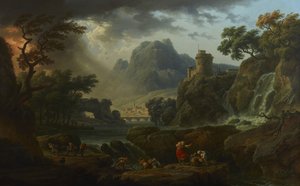 Vuoristomaisema lähestyvän myrskyn kanssa tekijältä Claude Joseph Vernet