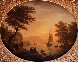 Päivä - italialainen kivinen sisääntulopaikka, jossa on kalastajia tekijältä Claude Joseph Vernet