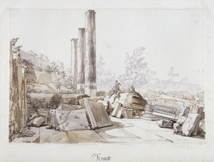 Serapisin temppelin rauniot Pozzuolissa, 1750 (kynä ja muste ja pesu mustalla liidulla paperille)