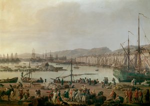 Näkymä Toulon Detailin satamaan, vanhaan satamaan, näkymä kauppojen rannikolta. Joseph Vernet