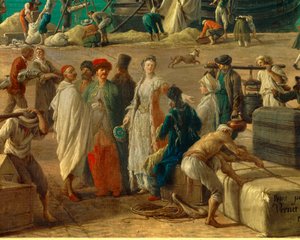 yksityiskohta: Marseillen satama 1700-luvulla”” Tavaroiden purkamista kuvaava yksityiskohta. Joseph Vernet