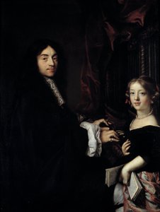 Muotokuva urkuri Charles Couperinista (1638-1679) taidemaalarin tyttären kanssa Claude Lefebvren (1632-1675) maalaus 1600-luvun su. 1,27x0,96 m