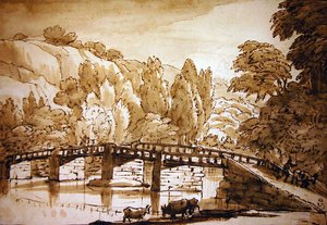 Metsämaisema (kynä ja muste ja pesu paperille) tekijältä Claude Lorrain