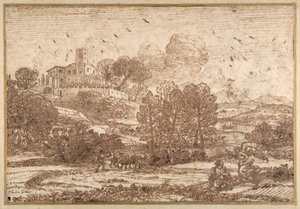 Hagar ja enkeli (kynä ja ruskea muste paperille) tekijältä Claude Lorrain