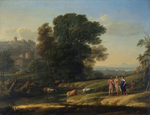 "Dianan yhdistämä maisema Kefaloksen ja Prokriksen kanssa" (Dianan yhdistämä maisema Kefaloksen ja Prokriksen kanssa) Claude Lorrainin maalaus (1600-1682) Öljy kankaalle 1645 Koko 101,5x133 cm National Gallery, Lontoo tekijältä Claude Lorrain