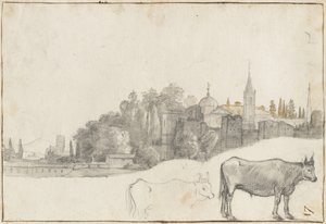 Näkymä Piazza del Popolon ulkopuolelle Roomassa, 1640-41 tekijältä Claude Lorrain