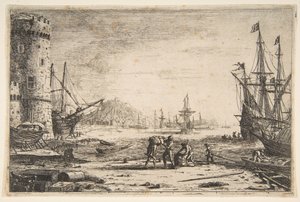 Satama suurella tornilla, n. 1641. tekijältä Claude Lorrain