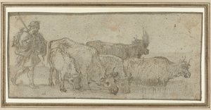 Paimen karjalaumansa kanssa joen rannalla tekijältä Claude Lorrain