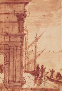 Laskeutumispaikka auringonnousun aikaan (kynä, ruskea muste, ruskea pesuaine ja musta värikynä) tekijältä Claude Lorrain