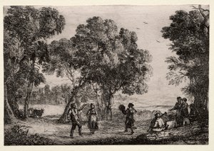 Maisema maalaistanssin pikkulautasen kanssa, c. 1637. tekijältä Claude Lorrain