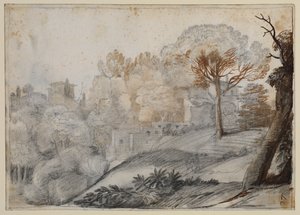 Maisema puita ja rakennuksia tekijältä Claude Lorrain