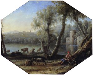 Pastoraalinen maisema tekijältä Claude Lorrain