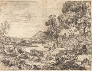 Paimen ja paimentytär keskustelevat maisemassa (Berger et bergère conversant) tekijältä Claude Lorrain