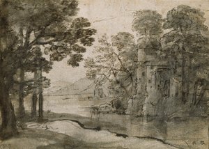 Vesimylly puiden keskellä, c1635-1638 tekijältä Claude Lorrain