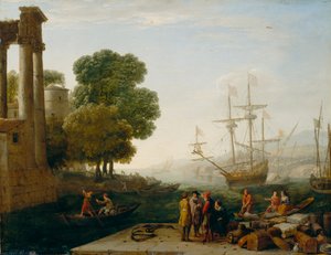 A Seaport at Sunset, 1643 (öljy kuparilevylle) tekijältä Claude Lorrain