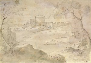 Maisema ja linnoitettu kaupunki (muste ja pesu paperille) tekijältä Claude Lorrain
