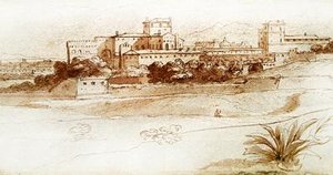 Näkymä pieneen italialaiseen kaupunkiin, n. 1630 (kynä ja pesu) tekijältä Claude Lorrain