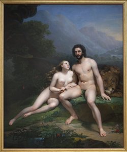 Aatami ja Eeva. Claude Marie Dubufen (1790-1864) maalaus öljy kankaalle