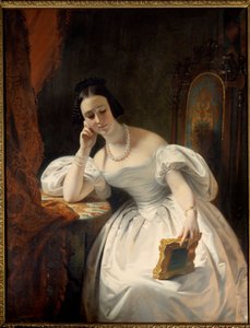 Nuori tyttö peilissä. Claude Marie Dubufen (1790-1864) maalaus