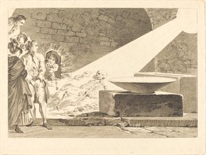 Fragonard ja Bergeret vaimoineen vierailemassa haudalla Pompejissa tekijältä Claude Mathieu Fessard after Jean Honoré Fragonard