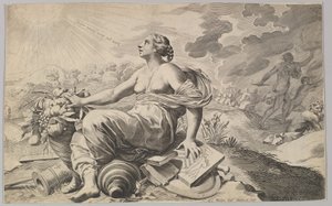 Allegoria Ranskasta Richelieu Allégorie sur la Paixin käsivarsilla. tekijältä Claude Mellan