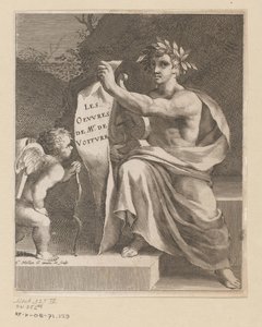 Apollo en een amor Herra de Voituren teokset (otsikko esineessä) Titelpagina voor: Vincent de Voiture, The Works of Vincent de Voiture, 1650 tekijältä Claude Mellan