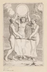 Kolme Gracea ja medaljonki Nimisivu: Balthazar de Vias, Charitum libri tres, 1660 tekijältä Claude Mellan
