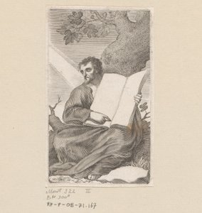 Pyhä Augustinus istuu puun juurella Nimisivu: Les Confessions de Saint Augustin, 1639 tekijältä Claude Mellan