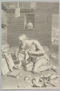 Pyhä Hieronymus rukoilemassa sellissään Pyhä Hieronymus katuva, 1665. tekijältä Claude Mellan