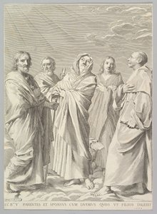 Sts. Anne, Joseph, Joachim, Bernard ja Johannes evankelista Neitsyen sukulaisuus, 1648. tekijältä Claude Mellan