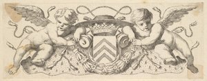 Kaksi kerubia kardinaali Richelieun käsivarsilla, ennen vuotta 1642. tekijältä Claude Mellan