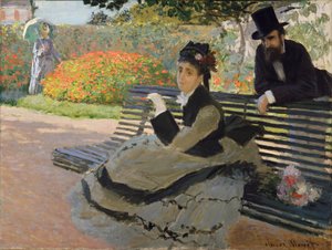 Camille Monet puutarhapenkillä tekijältä Claude Monet