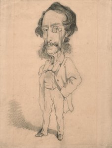 Karikatyyri Mario Uchardista, n. 1858 (grafiitti, jossa on pyyhkäisyä ja tummumista ruskean kudospaperin päällä) tekijältä Claude Monet