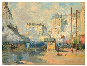 Saint-Lazaren aseman ulkopuoli, auringonvaloefekti, 1877 tekijältä Claude Monet